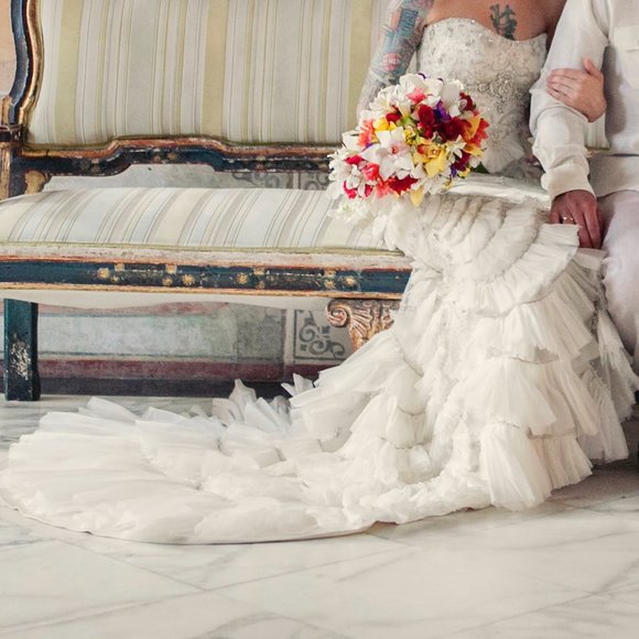 Lazaro Chandelier 3059 Beaded Strapless Wedding Gown Ivory - Picture 8 of 12